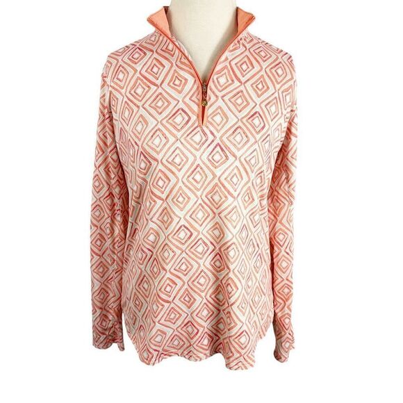 San Soleil Orange Diamond Print Golf Top 1/4 Zip Jewel UPF 50+ Vent Arms Size L - Picture 1 of 8